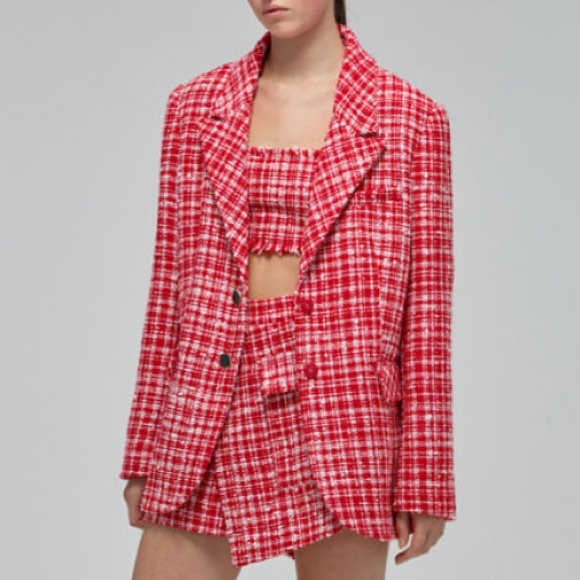 Self-Portrait Jackets & Blazers - Self-Portrait boucle checked blazer red white tweed jacket Valentine’s Day ASO